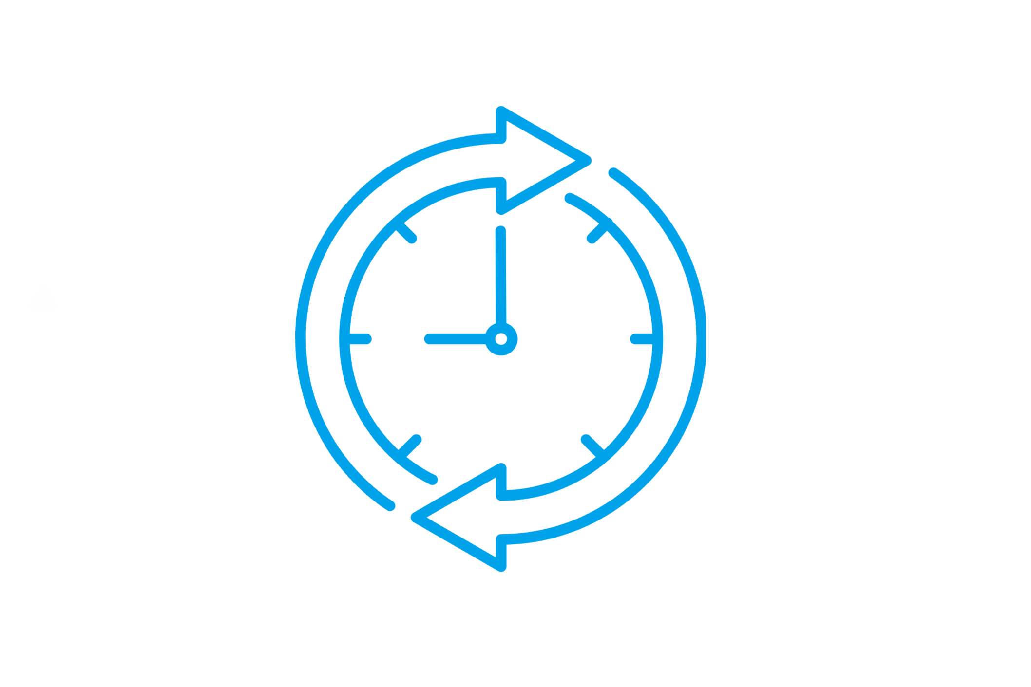 Neon blue icon of a clock with circular arrows around it, signifying refresh or time.