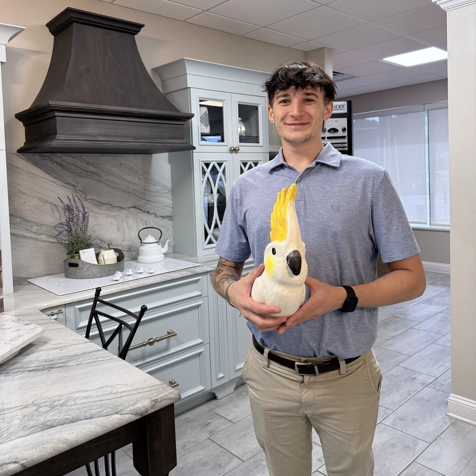 Well....Jennifer didn't keep Pedro for long! Pedro is now busy welcoming Preston (Inside Sales &amp; Customer Service Specialist) to the team. Welcome Preston! 

.

.

.

.

#floridacustommarble #jacksonville #florida #cabinetry #countertops #funatwo