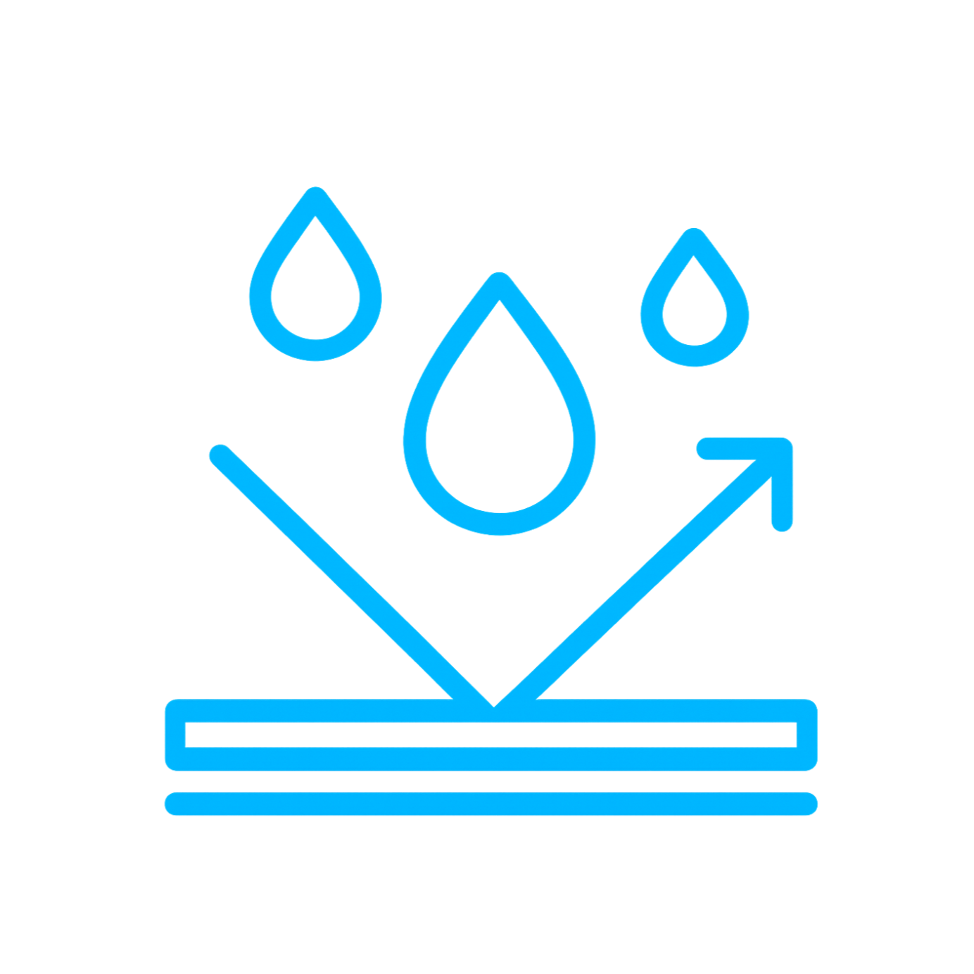 Icon representing water conservation or sustainability with droplets and an upward arrow on a 3D block.
