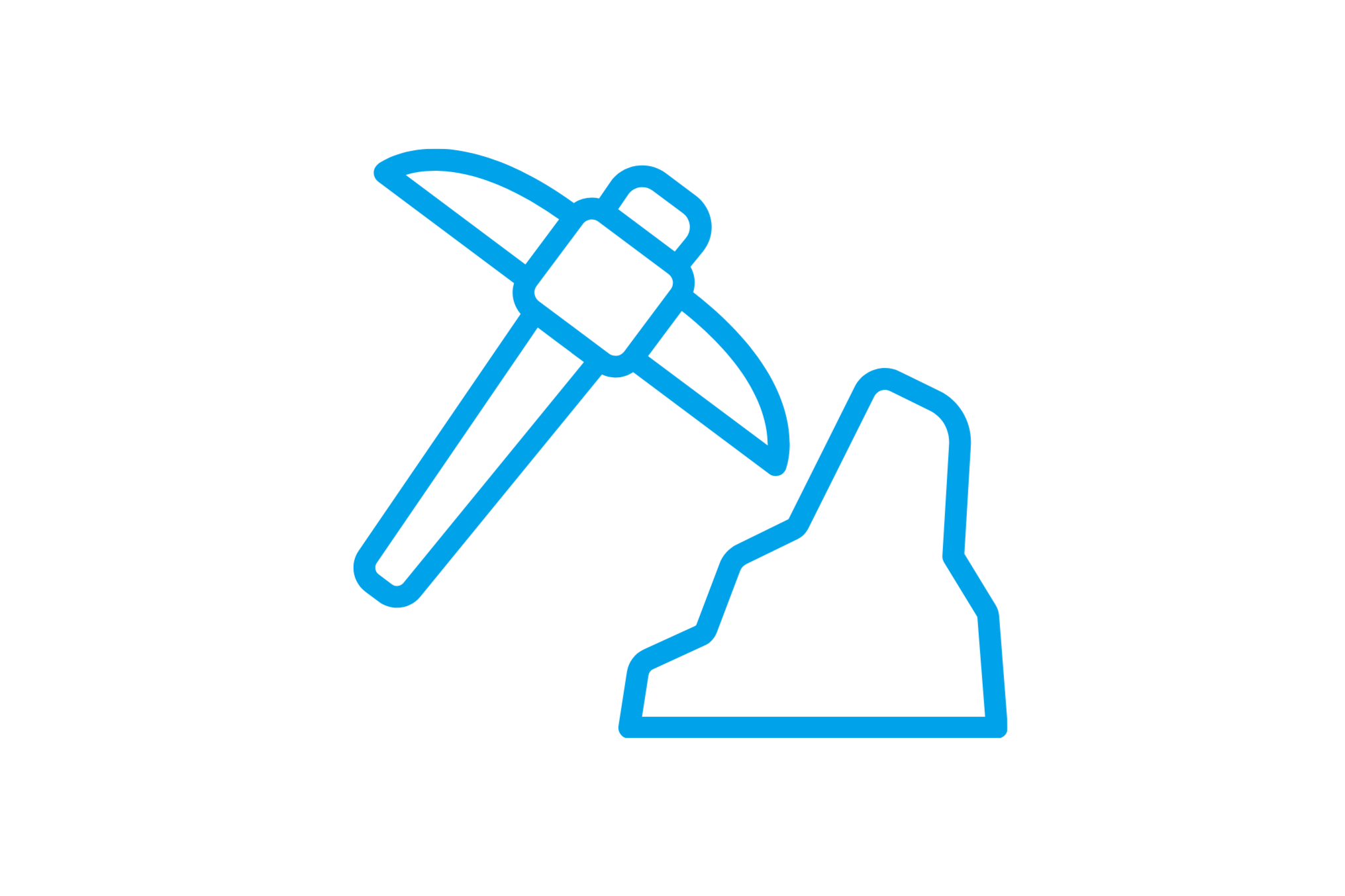 Outline illustration of a person's hand holding a large nail, with the other hand steadying a hammer, depicted in blue neon lines on a black background.