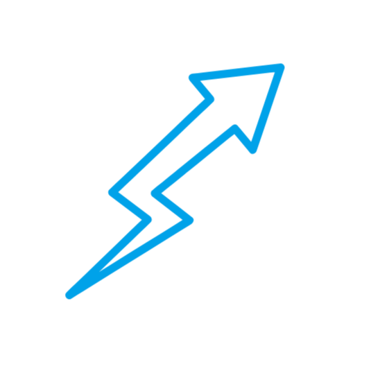 Blue lightning bolt with an upward arrow on a black background.
