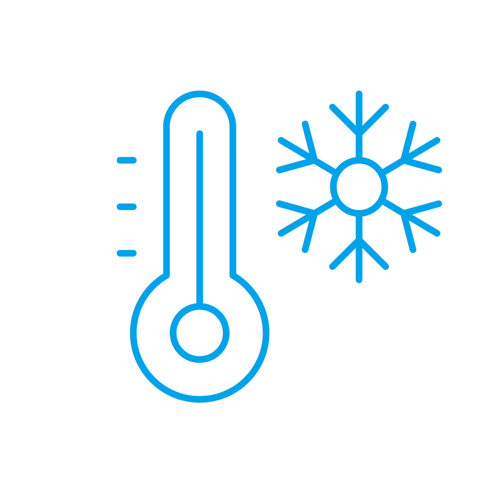 Graphic illustrating cold weather with a thermometer showing low temperature and a snowflake to the right.