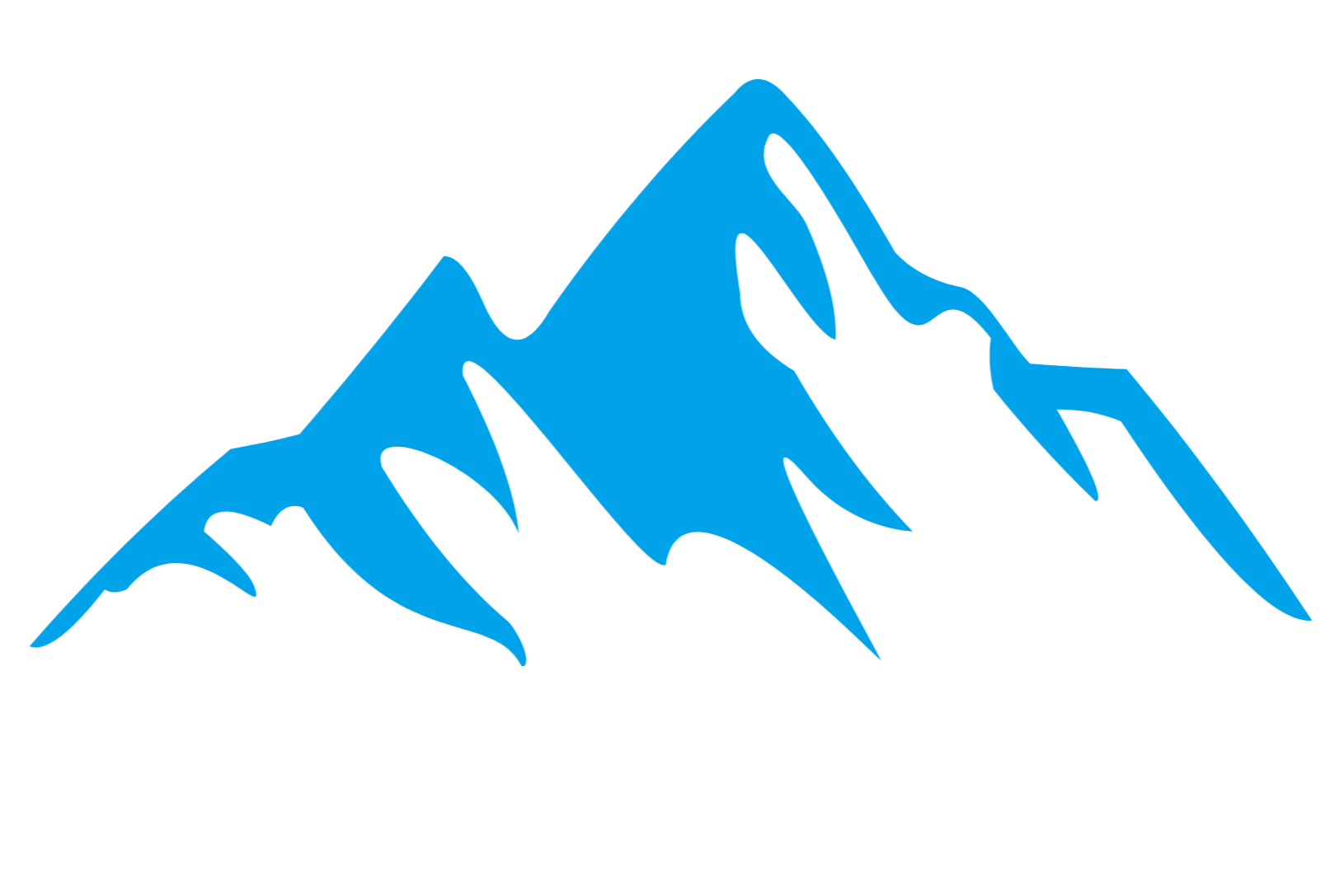 A blue mountain range silhouette on a black background.
