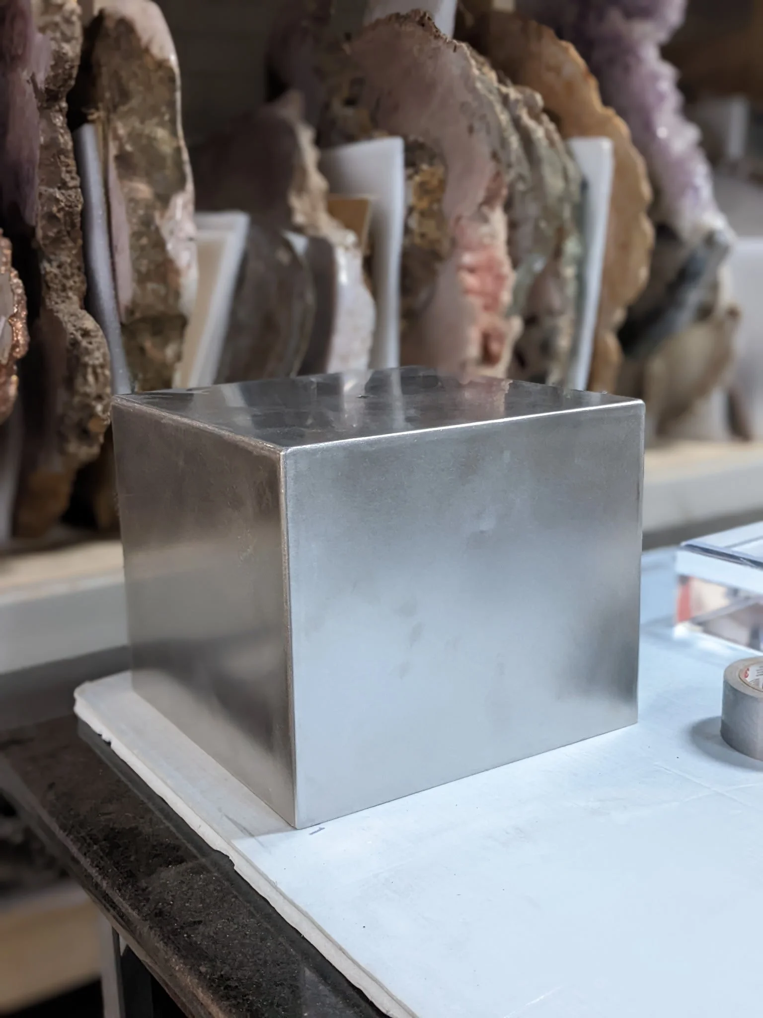 Custom stainless steel display stand TIG welded and fabricated by JH Tig Works LLC in Dallas, Texas