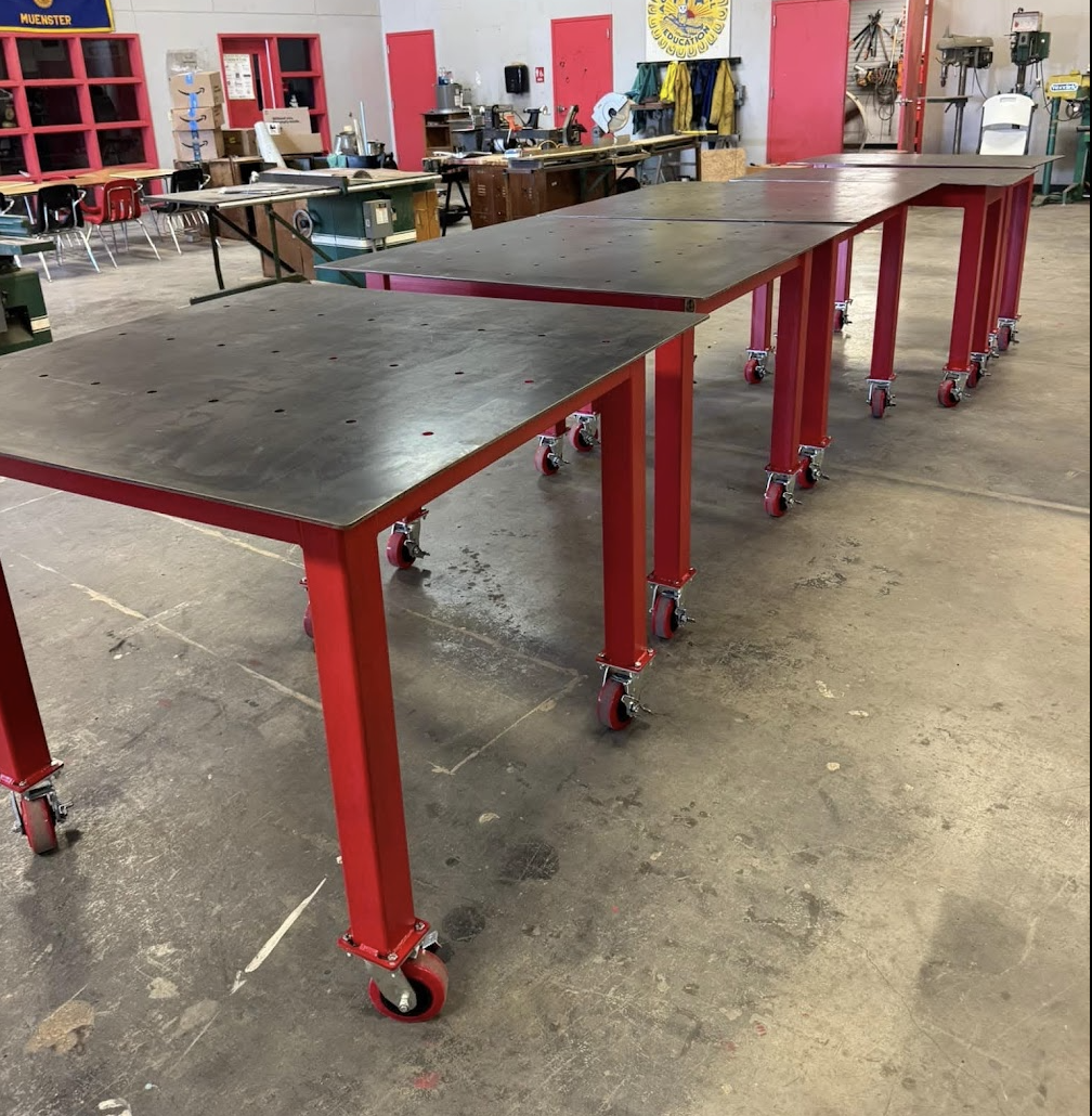 Custom steel welding and fabrication tables built by JH TIG WORKS for Muenster ISD in Muenster, Texas