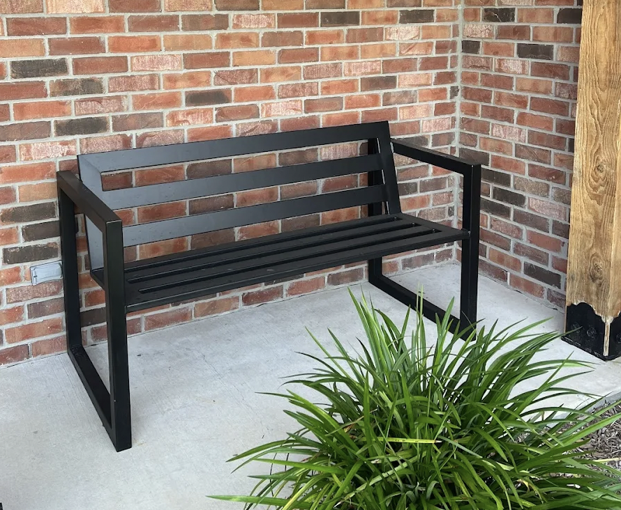 Black bench fabricated by JH Tig Works LLC in North Texas and Southern Oklahoma