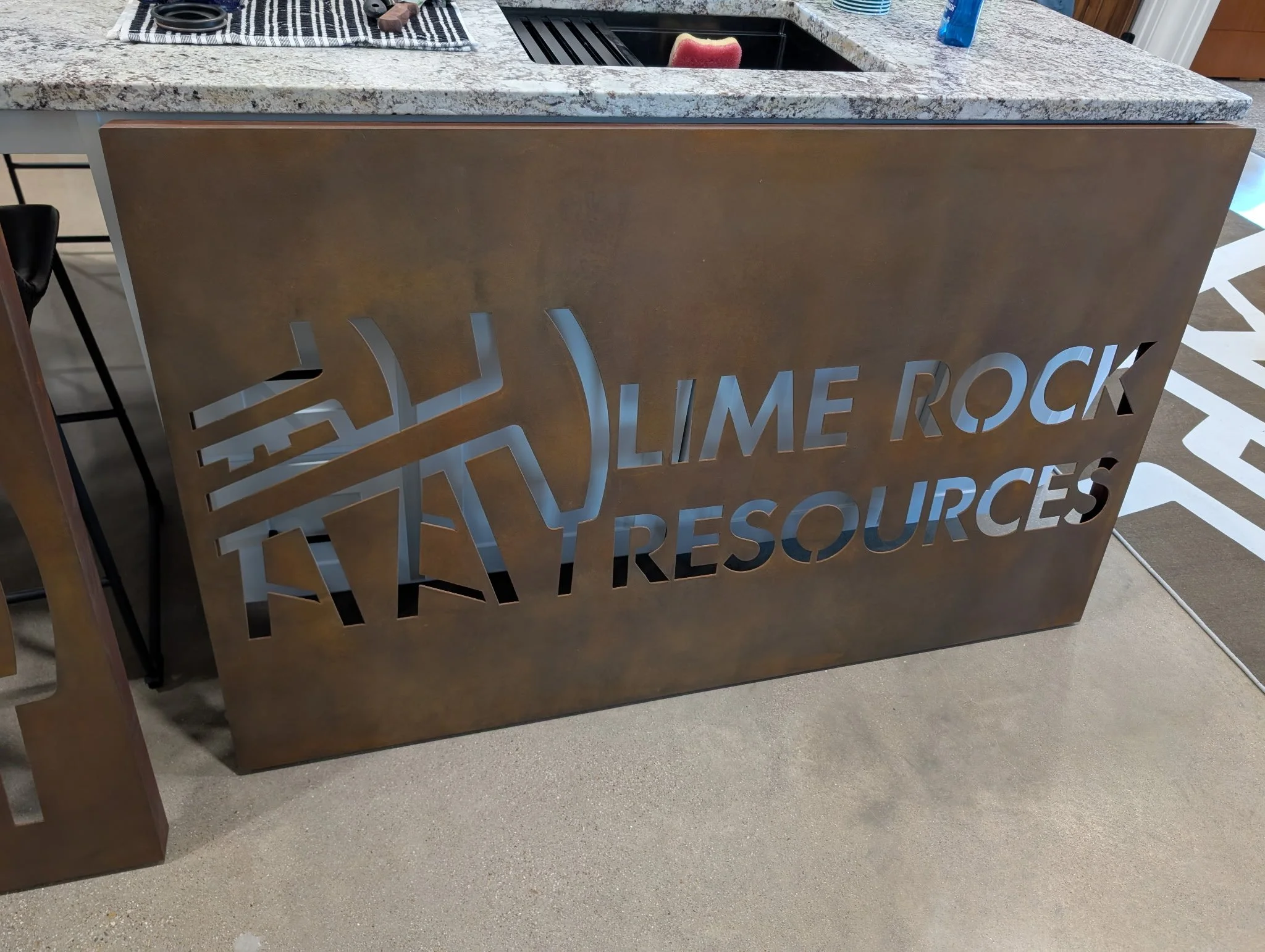Custom steel Lime Rock Resources business logo sign CNC cut and fabricated by JH Tig Works LLC in North Texas