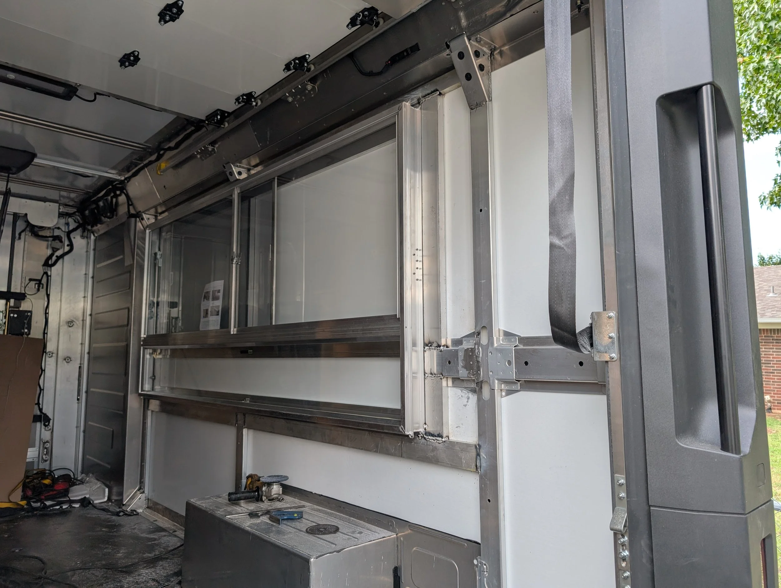 Custom aluminum framework fabricated and welded during an ice cream truck conversion