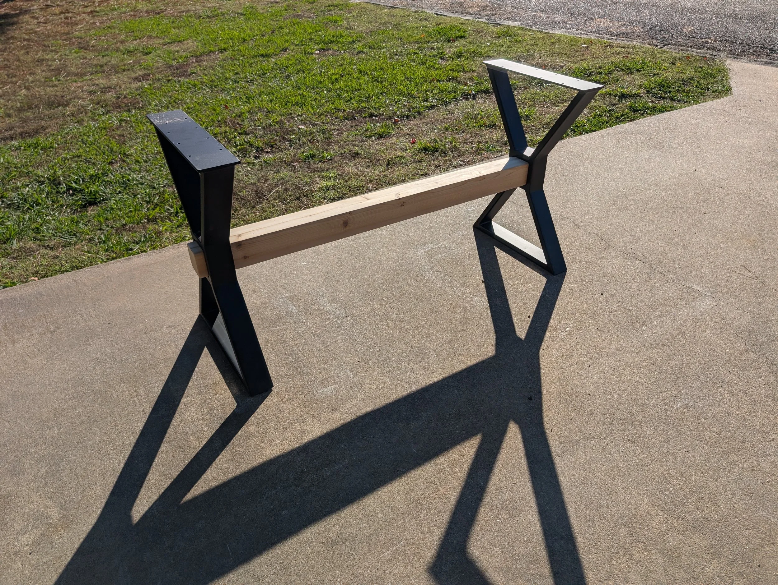 Custom steel bench base fabricated and welded by JH Tig Works LLC in North Texas