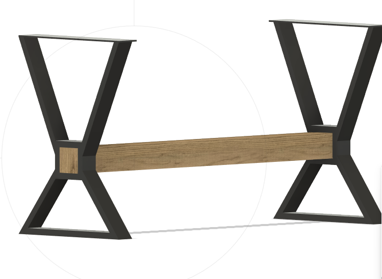 Custom steel table legs featuring a modern geometric design with a solid wood stretcher, fabricated by JH TIG Works LLC. These heavy-duty metal table legs are precision-cut and welded for strength, stability, and long-term durability. Designed to sup