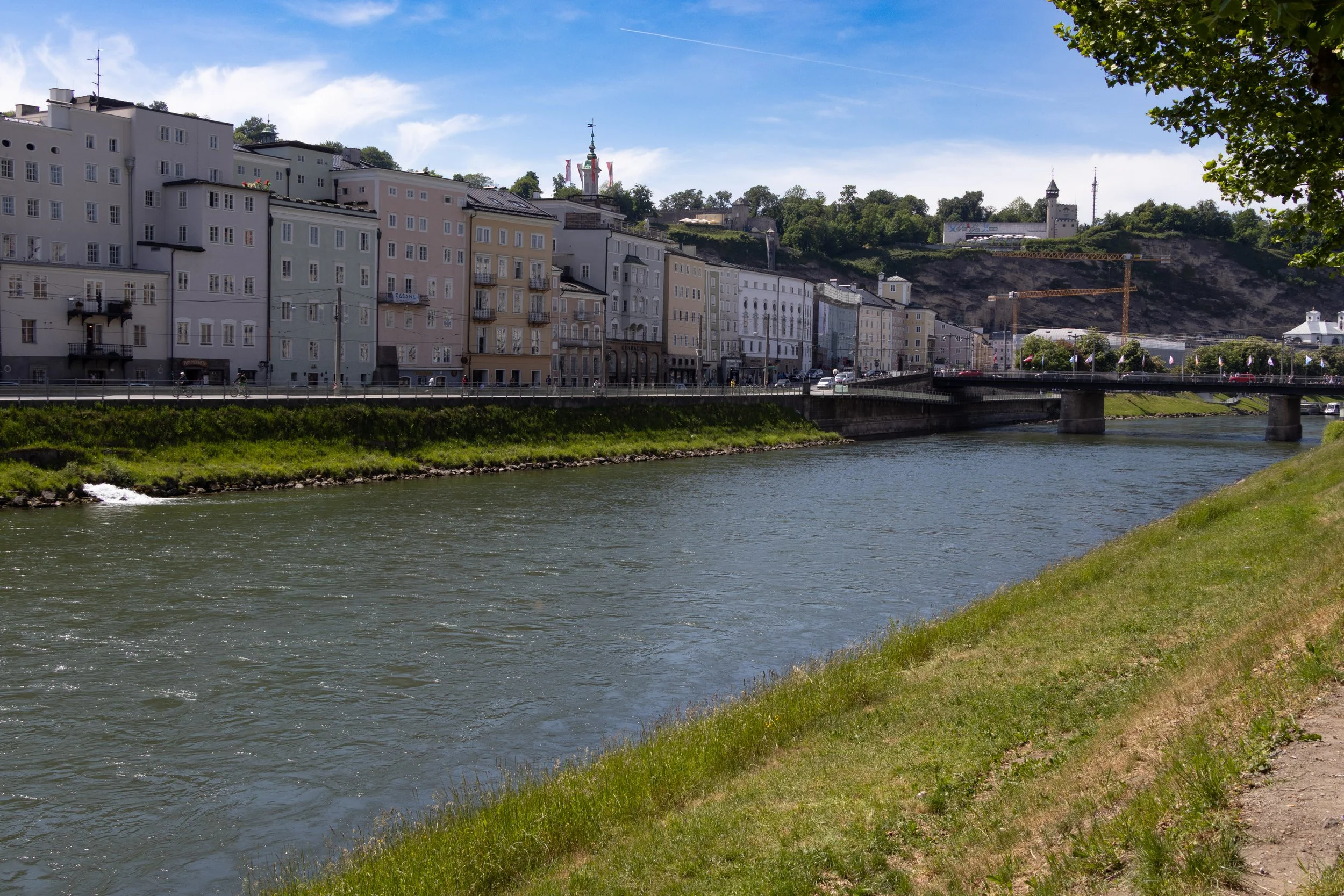 Salzburg, Austria | Historic buildings lining the Salzach river. 