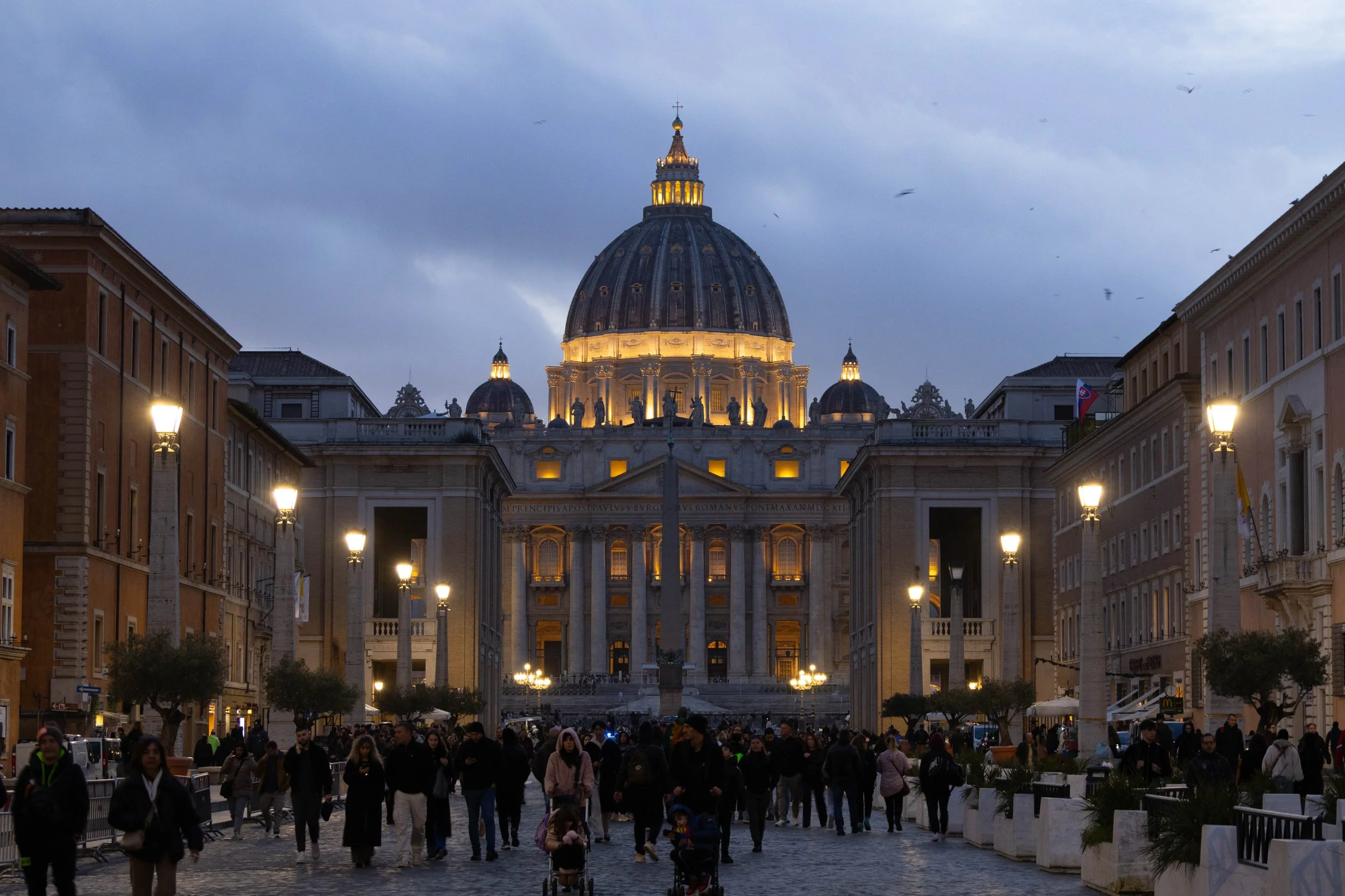 Rome, Italy | Evening view of St. Peter's Basilica in Vatican City. 