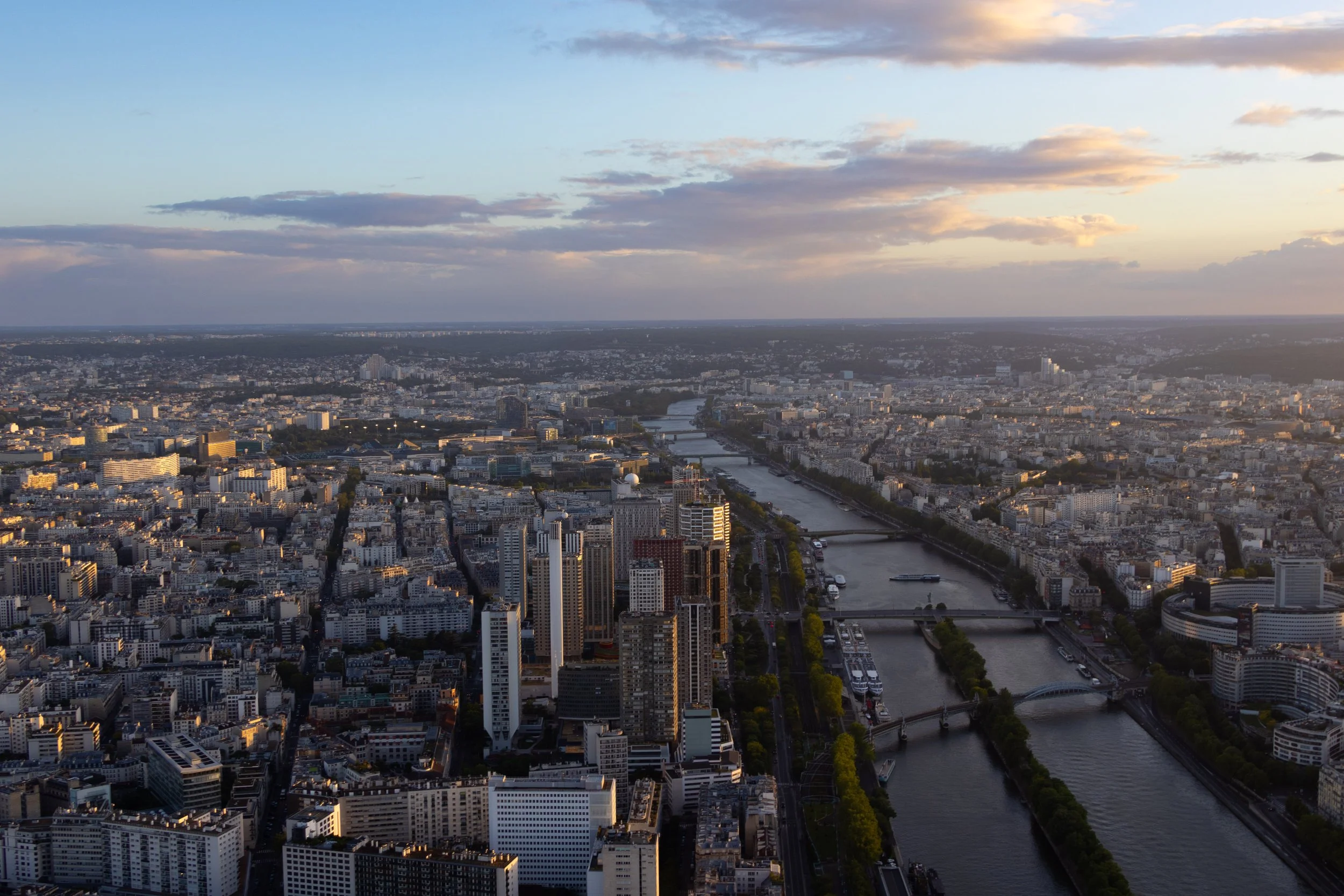 Paris, France |
 A view overlooking the Seine River and the Paris skyline from the Eiffel Tower. 