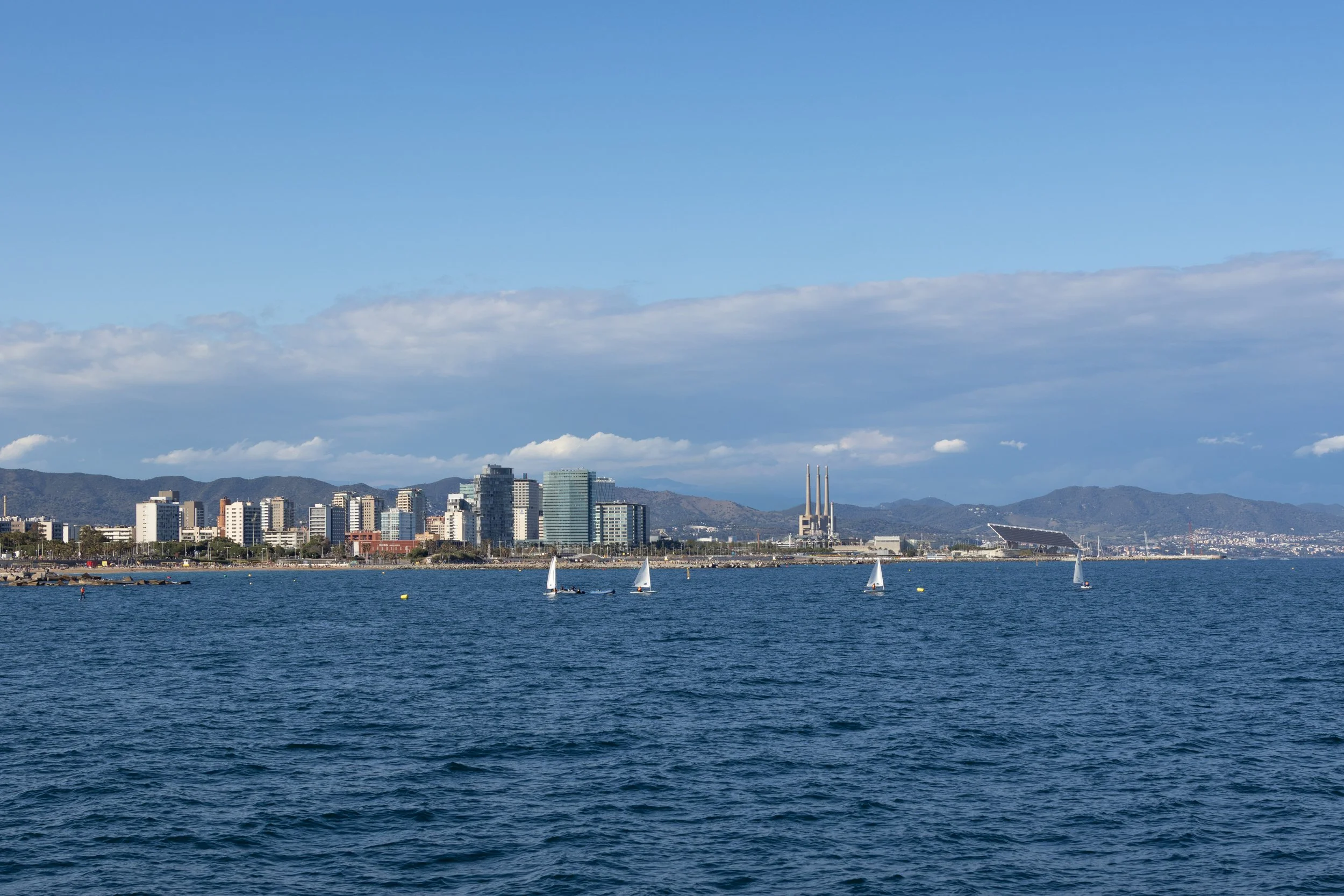 Barcelona, Spain | Barcelona's skyline viewed from the Mediterranean Sea. 