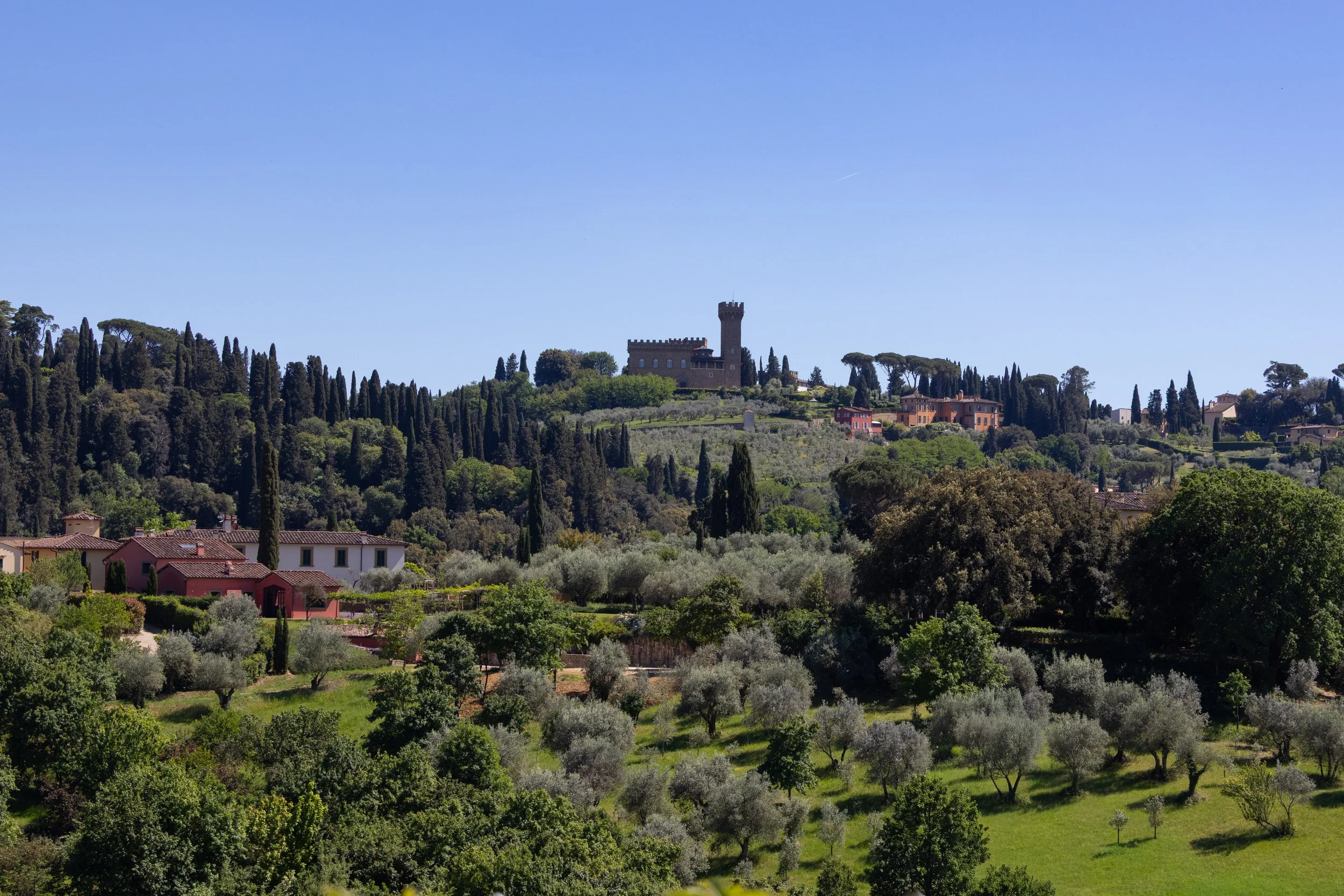Florence, Italy | Rolling Tuscan hills and olive groves overlooking the city. 