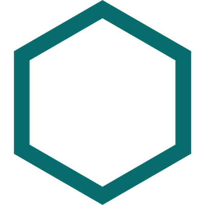 Outline of a hexagon with a small black circle at the top right corner