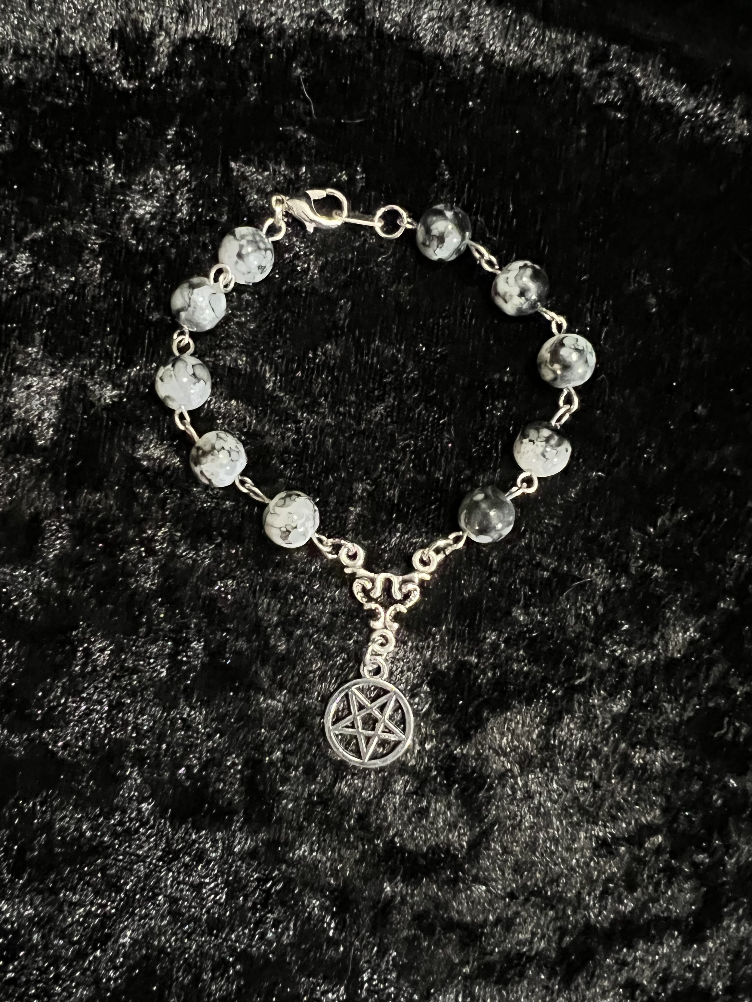 Black and White Marbled Rosary Bracelet