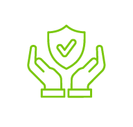 Green checkmark shield with hands line icon