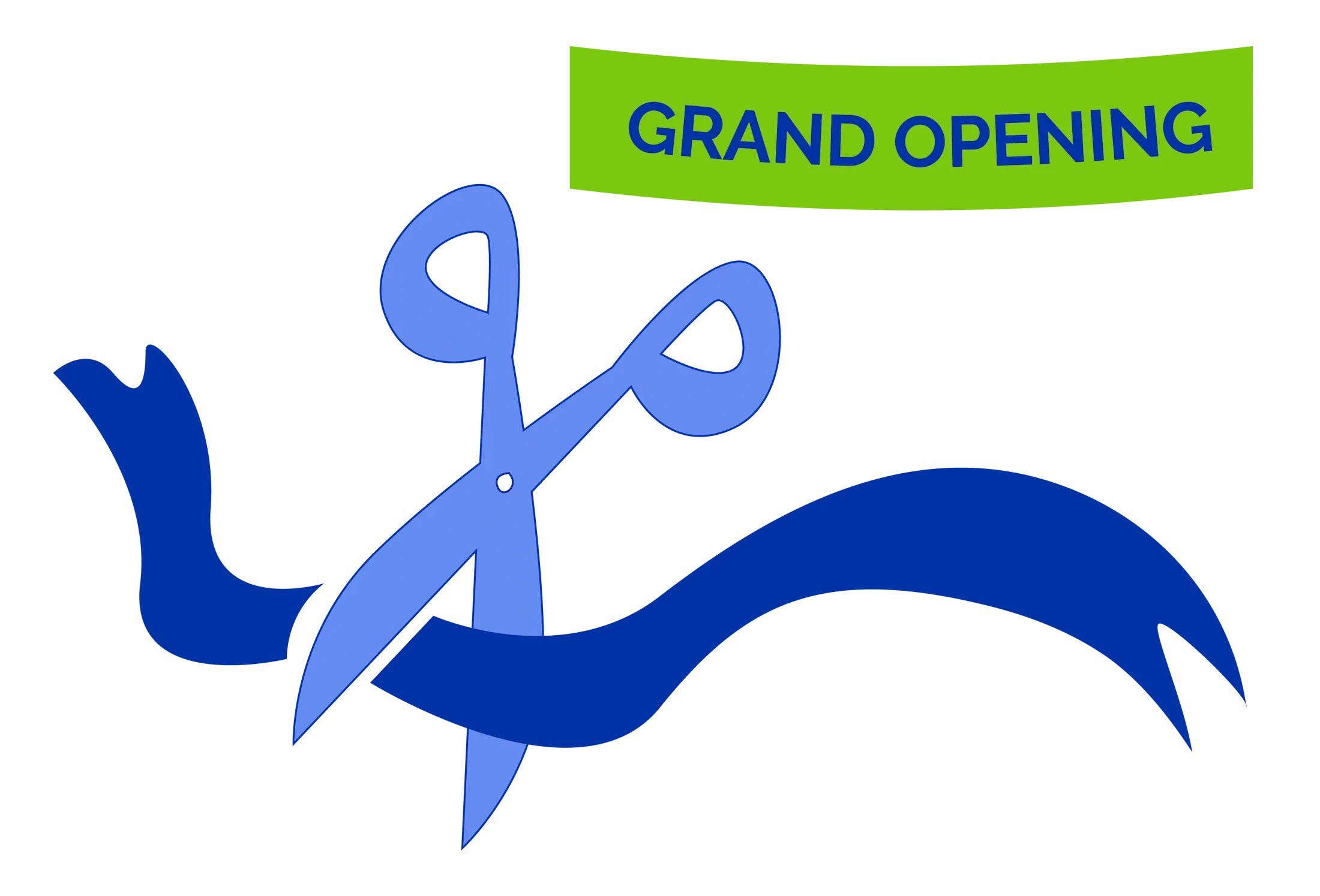 Scissors cutting ribbon for grand opening illustration.