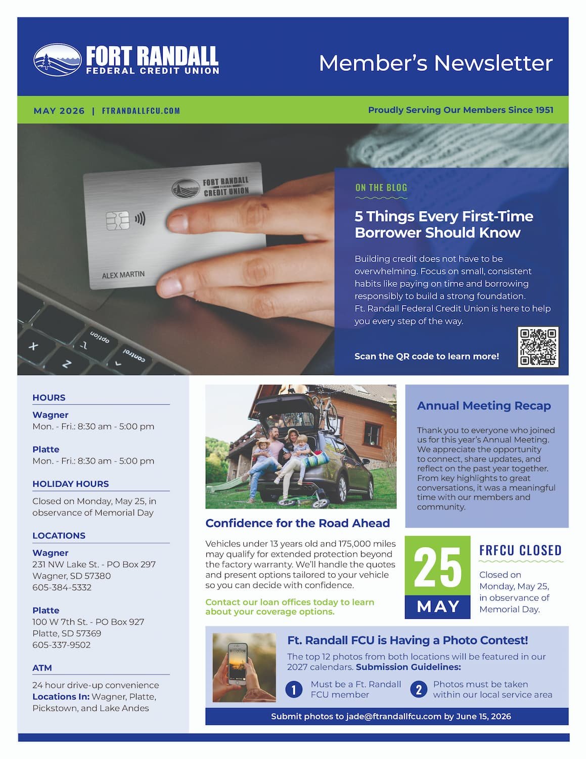 front of Ft. Randall FCU May 2026 newsletter.