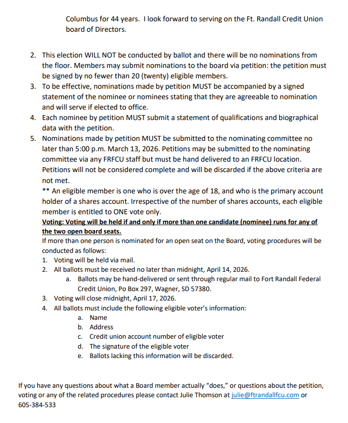 An image of the second page of the annual meeting notice, detailing the election procedures and petition process.