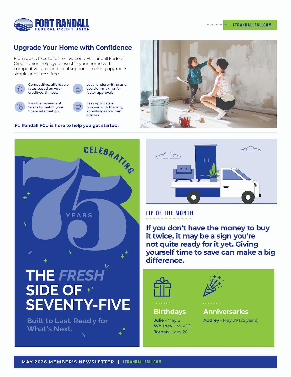 back of Ft. Randall FCU May 2026 newsletter.