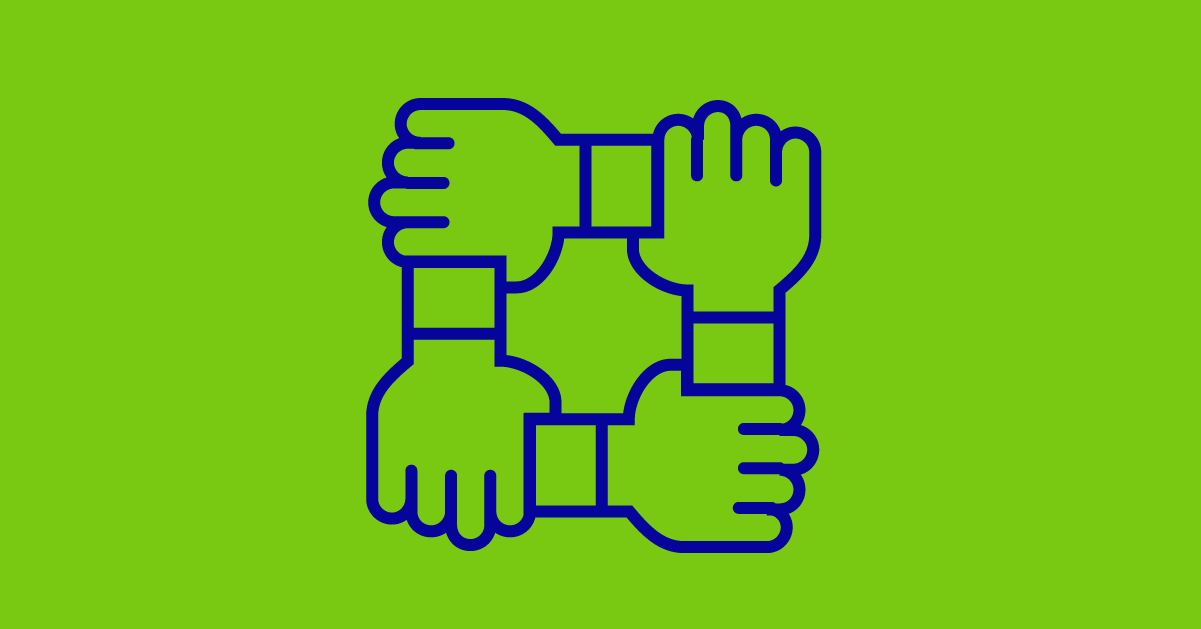 graphic of hands latching on to arms to form a square