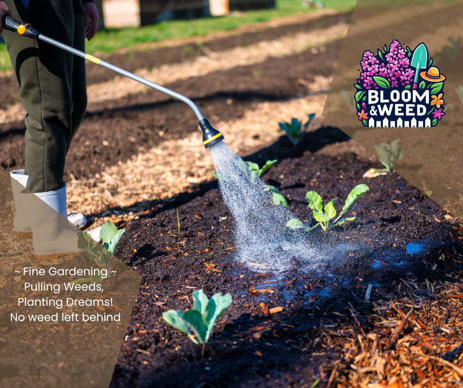 Watering vegetables in a Brighton garden by Bloom & Weed