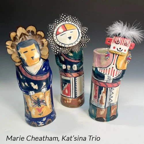 Three handmade ceramic Katchina dolls by Marie Cheatham
