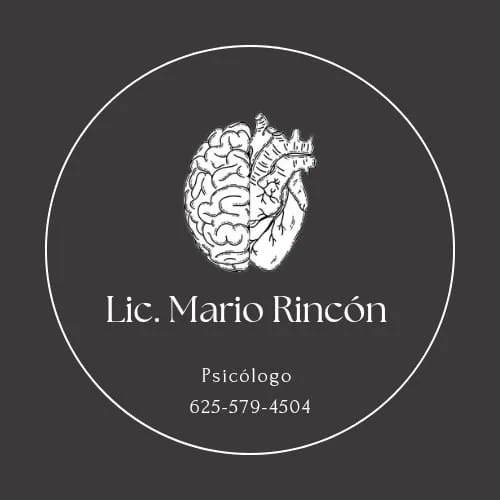 Tarjeta de presentación de psicólogo con ilustración de cerebro y corazón, incluyendo nombre, título, y número de teléfono.