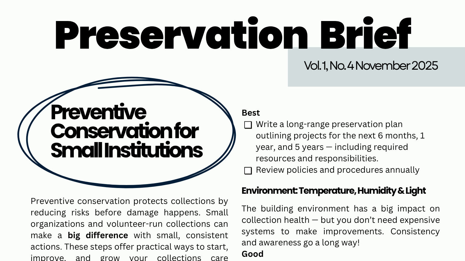 Preventive Conservation for Small Institutions