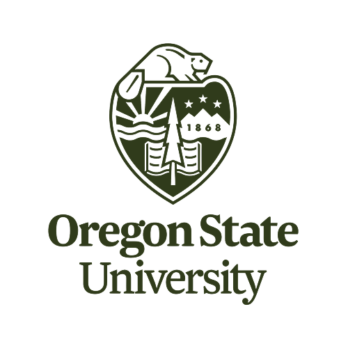 Oregon State University logo with a shield featuring a beaver, a pine tree, a bridge, and stars, with the text "Oregon State University" below.