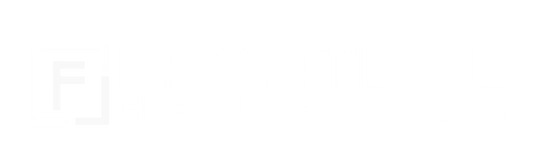 Frontline Holdings logo with stylized 'F' and text in black and white.