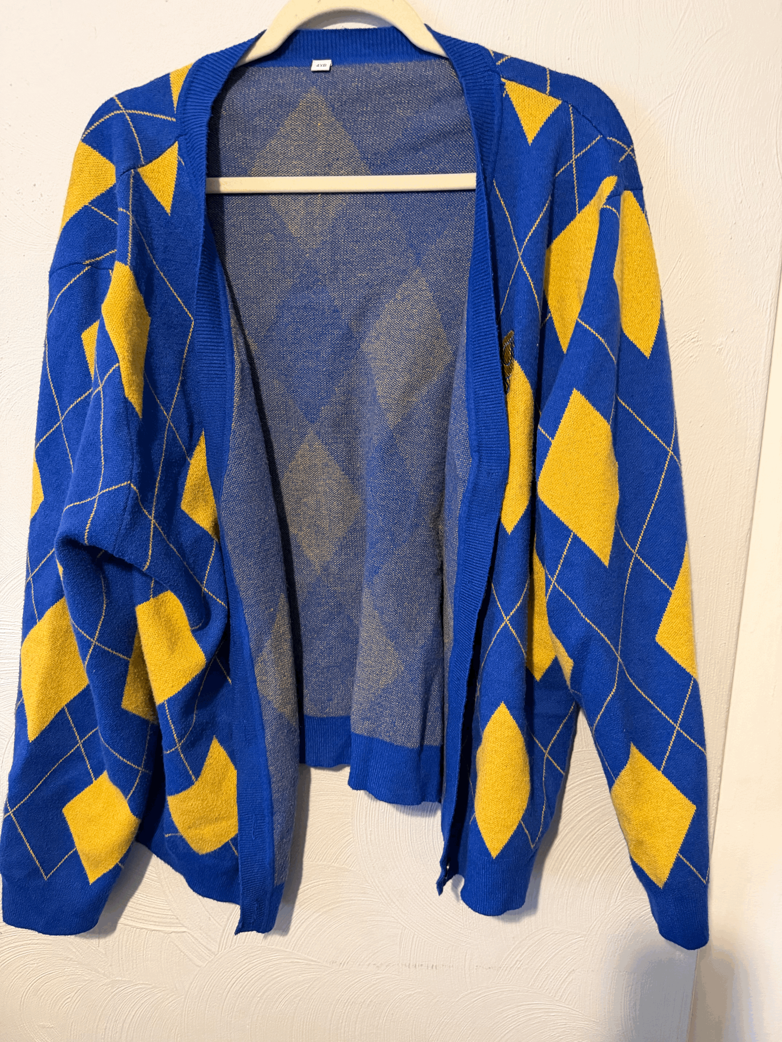 Blue and Gold Sigma Gamma Rho Pattern Cardigan with Poodle 4XL - Excellent Condition