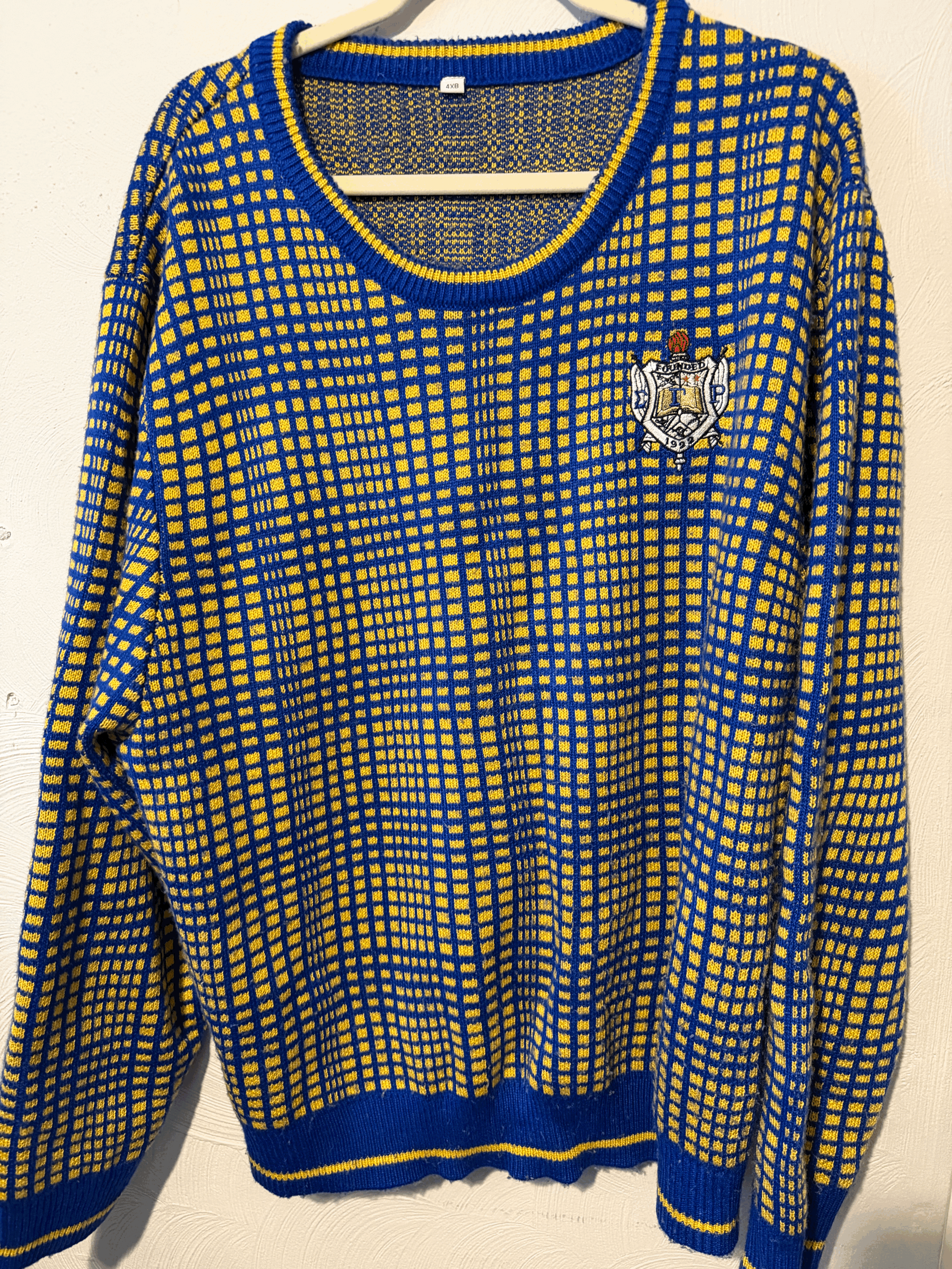 Blue and Gold Sigma Gamma Rho Checkered Sweater 4XL - Excellent Condition