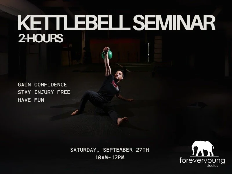Join us for a&nbsp;2-Hour Kettlebell Seminar&nbsp;led by Justin Rewa, a certified StrongFirst Kettlebell Instructor on&nbsp;Saturday, September 27th from 10am-12pm&nbsp;at&nbsp;Forever Young Studios. (link in bio)

This hands-on workshop will teach y