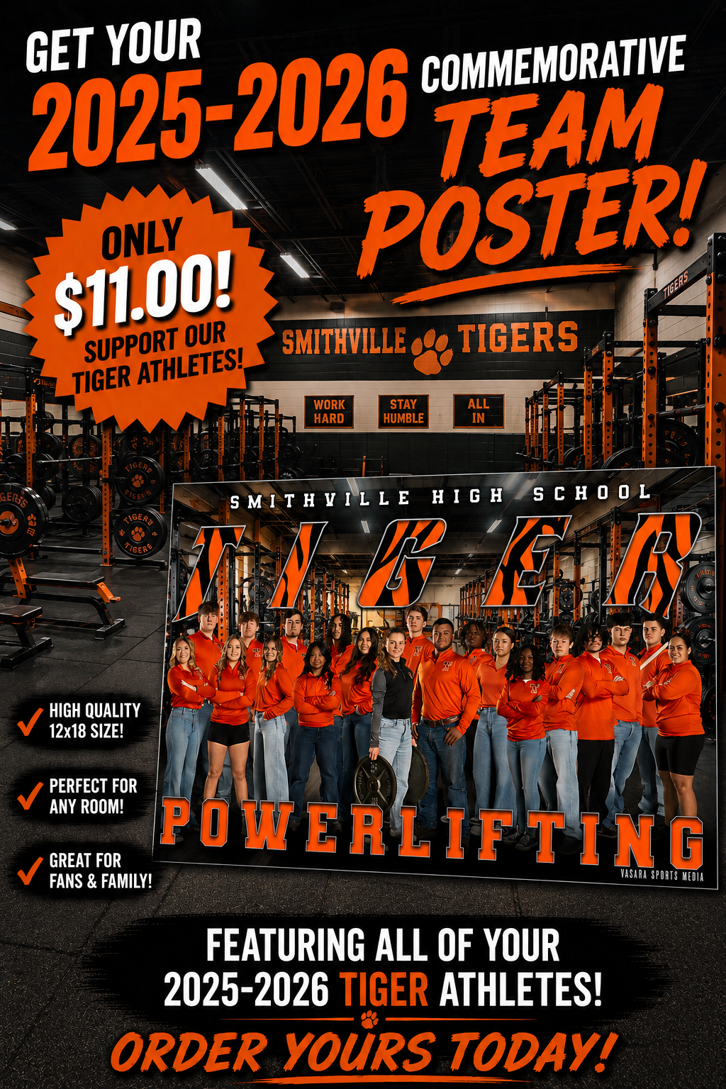 1 - 12×18 in Commemorative Varsity Team Printed Poster for Powerlifting