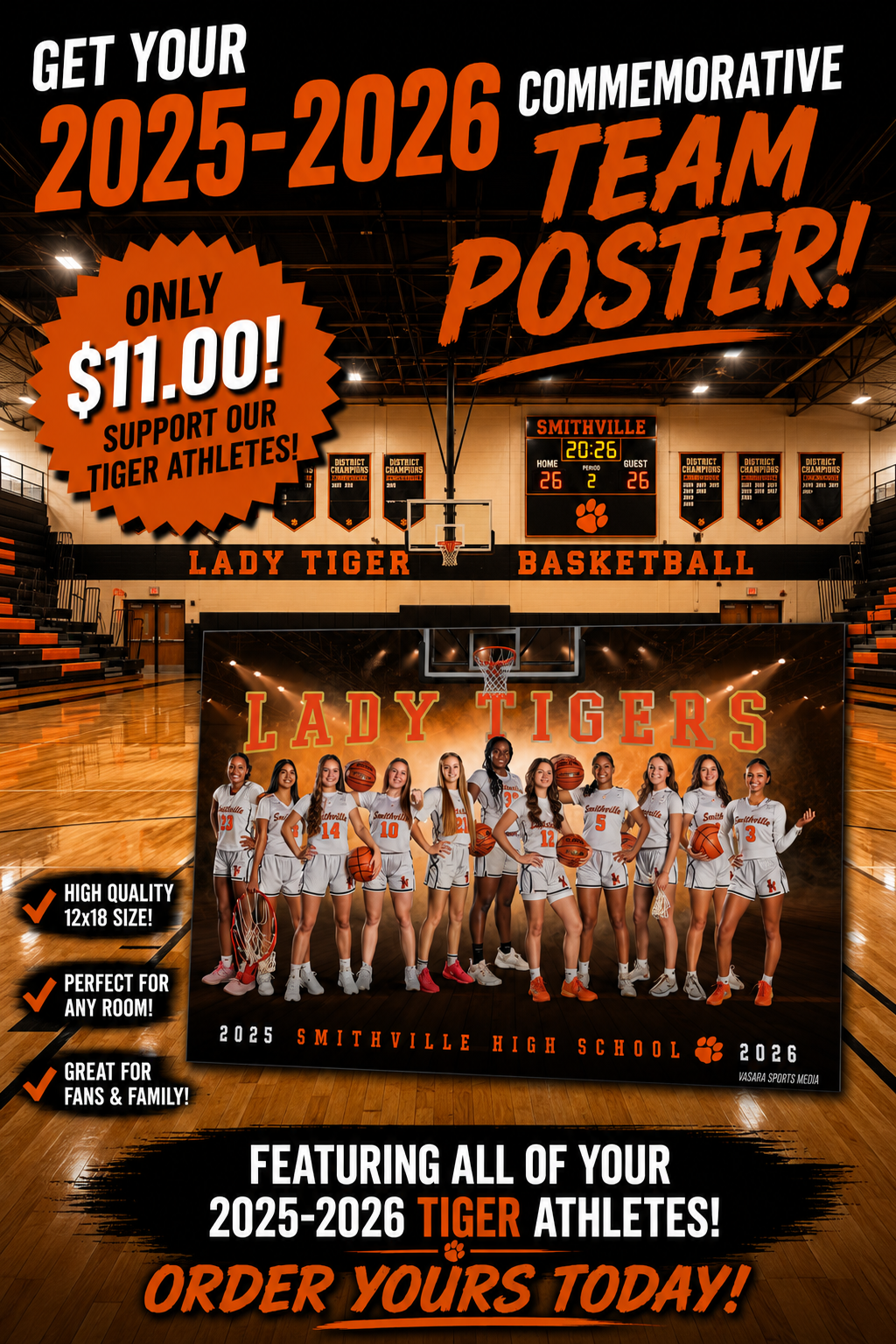 1 - 12×18 in Commemorative Varsity Team Printed Poster for Girls Basketball