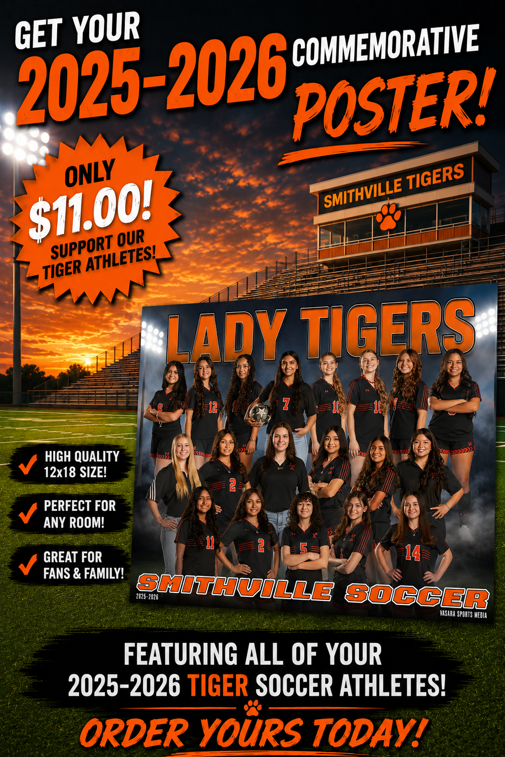 1 - 12×18 in Commemorative Varsity Team Printed Poster for Girls Soccer