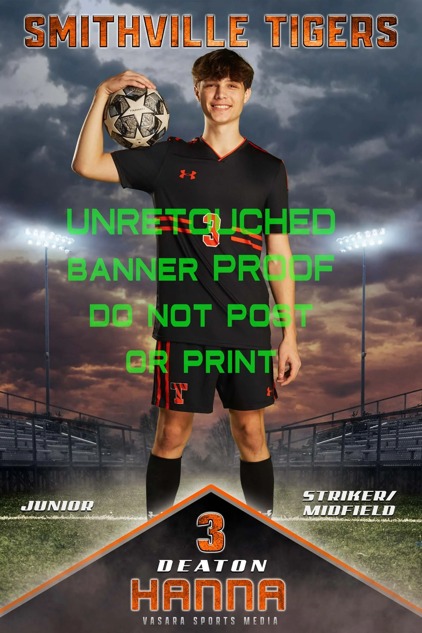 1- 2x3 ft Varsity Boys Soccer Player Banner for Underclassmen