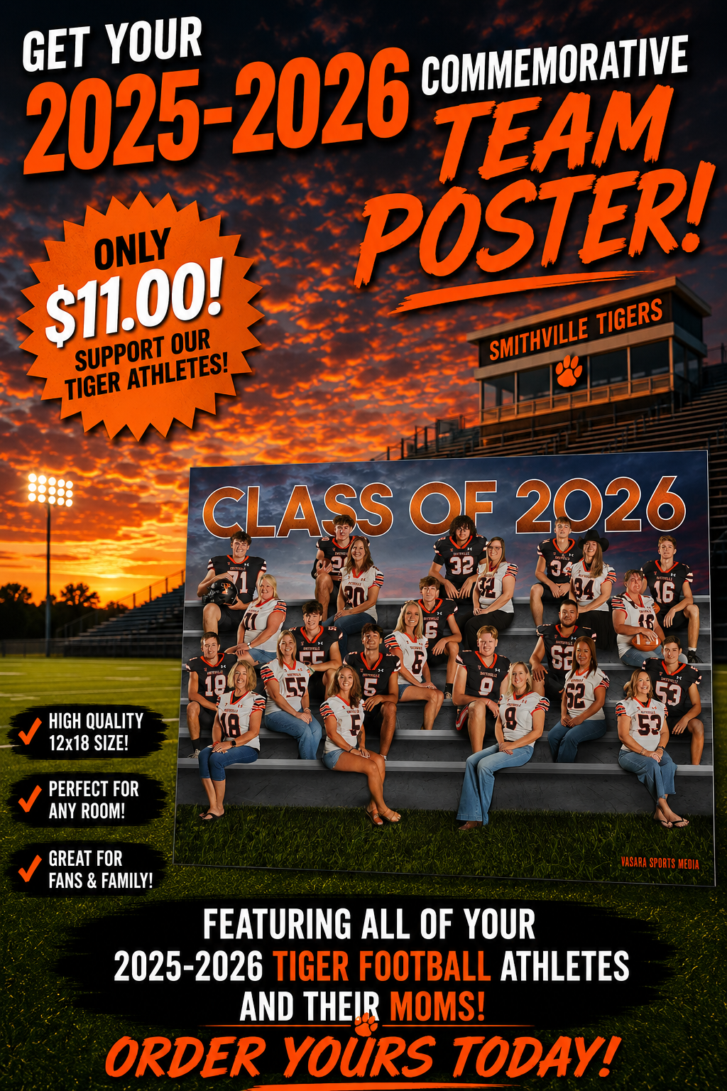 1 - 12x18 in Commemorative Poster for Senior Varsity Football Players, & Their Moms