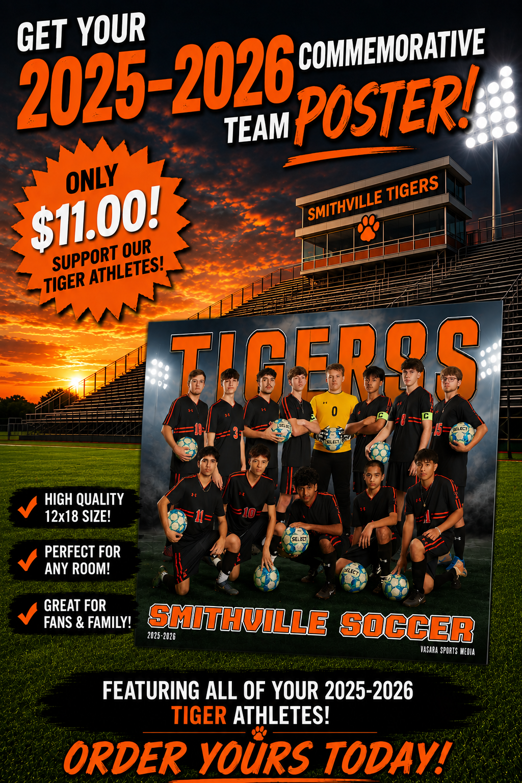 1 - 12×18 in Commemorative Varsity Team Printed Poster for  Boys Soccer