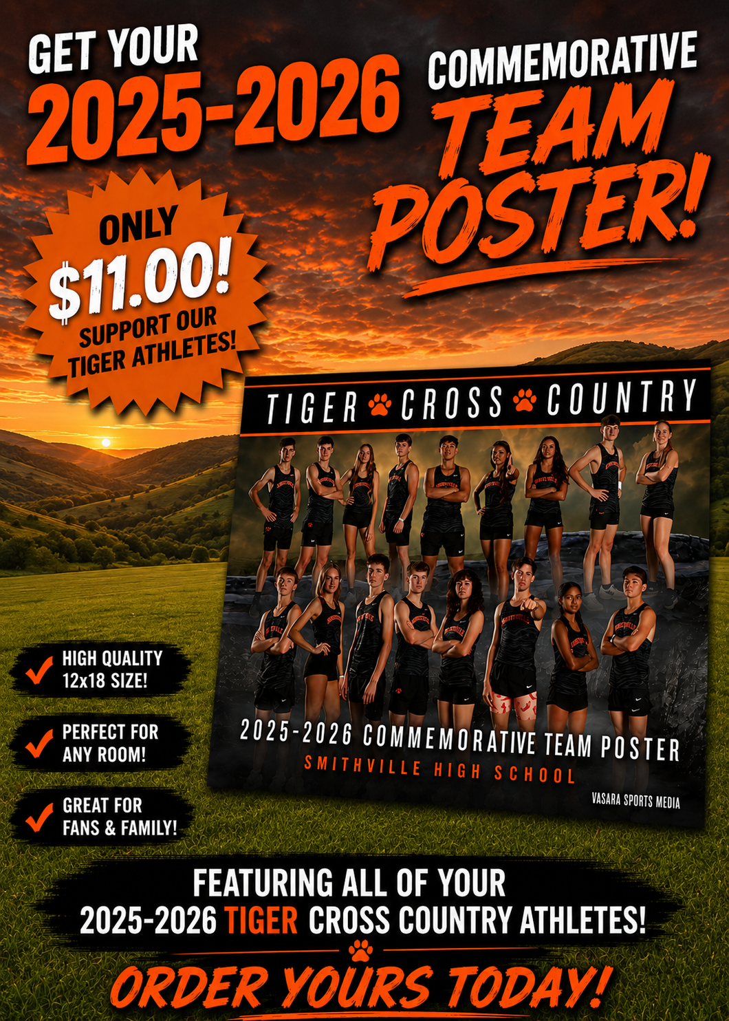 1 - 12x18 in Commemorative Varsity Poster for Cross Country