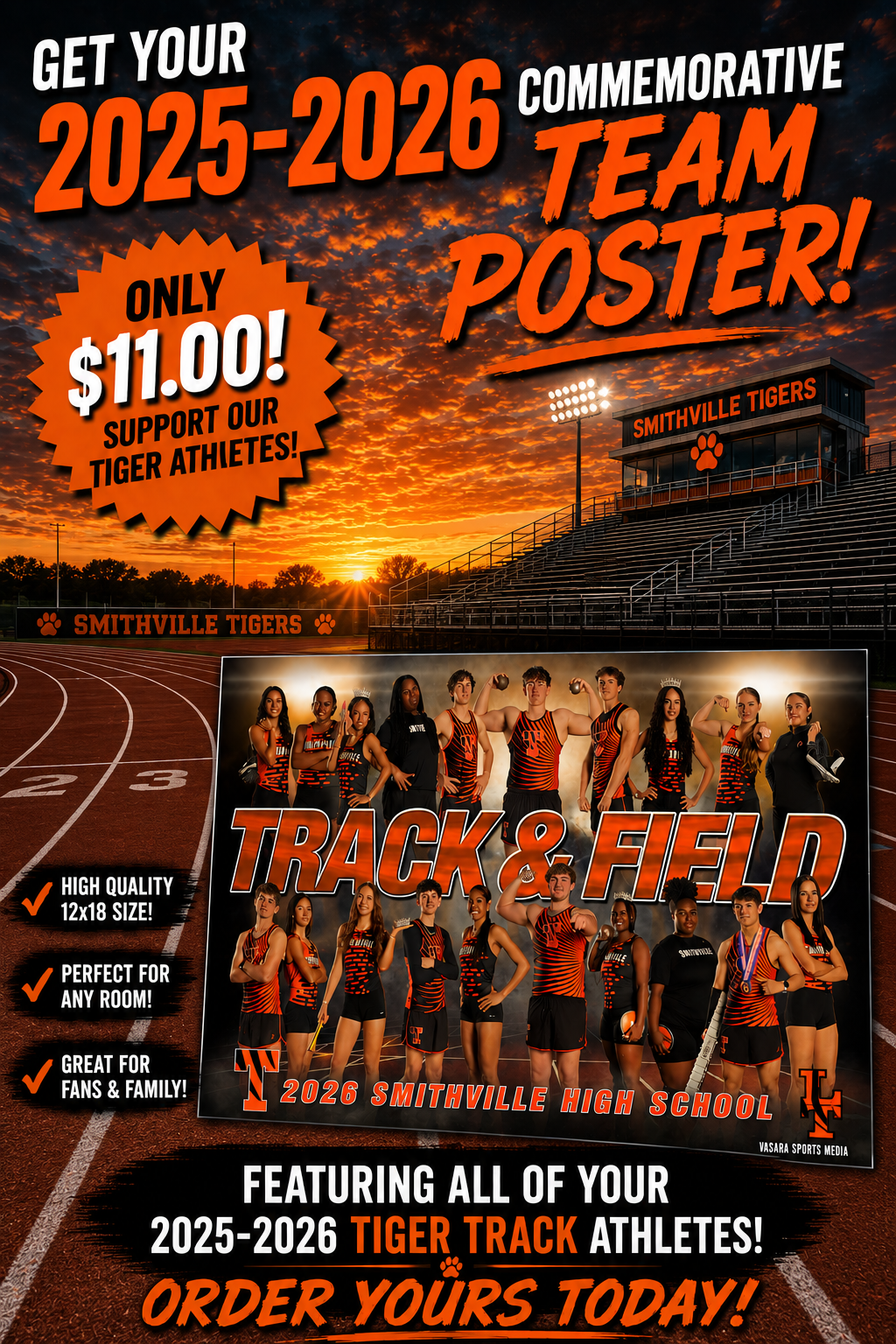 1 - 12×18 in Commemorative Varsity Team Printed Poster for Track