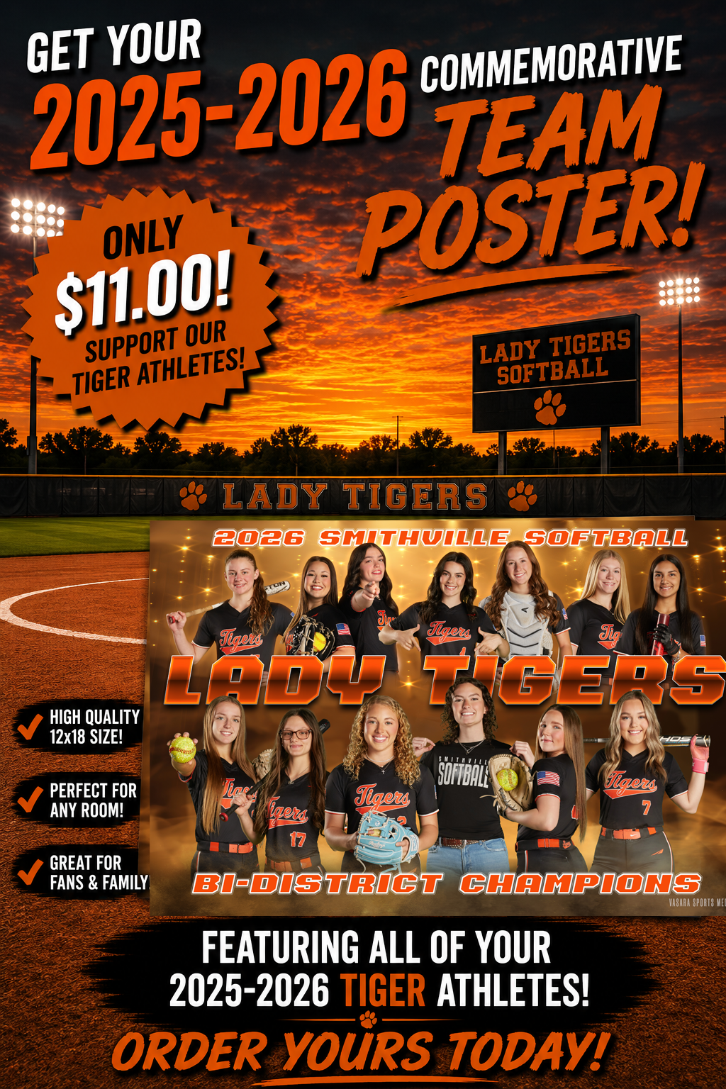 1 - 12×18 in Commemorative Varsity Team Printed Poster for Softball