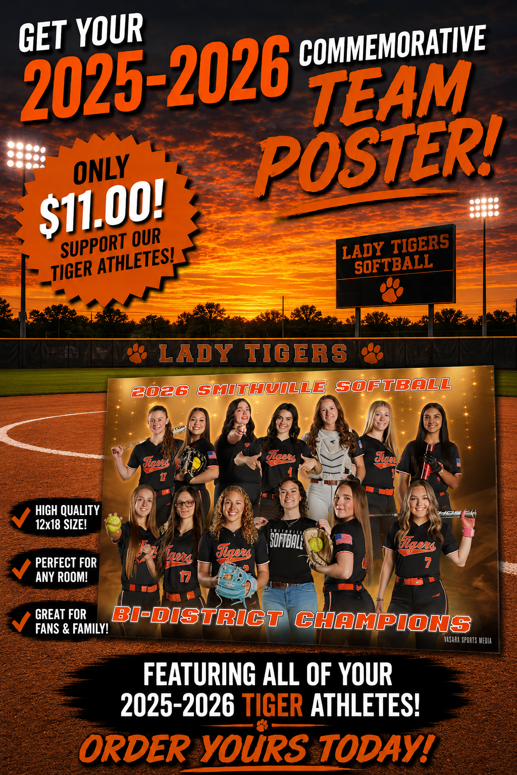 1 - 12×18 in Commemorative Varsity Team Printed Poster for Softball