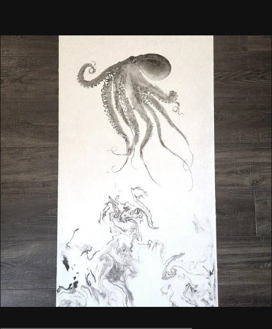 Classical B&W Octopus w/ Suminagashi