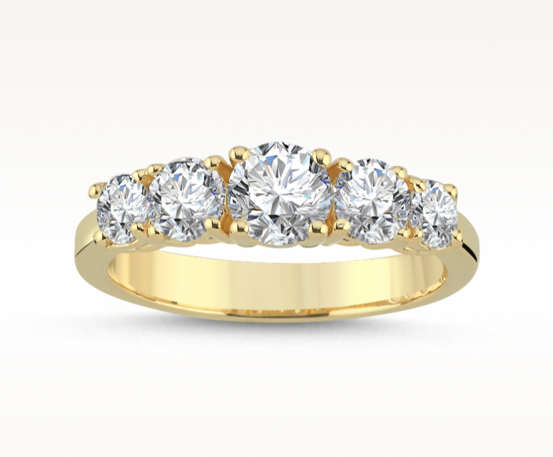 14Kt guldring med fem syntetiske/lab-grown diamanter