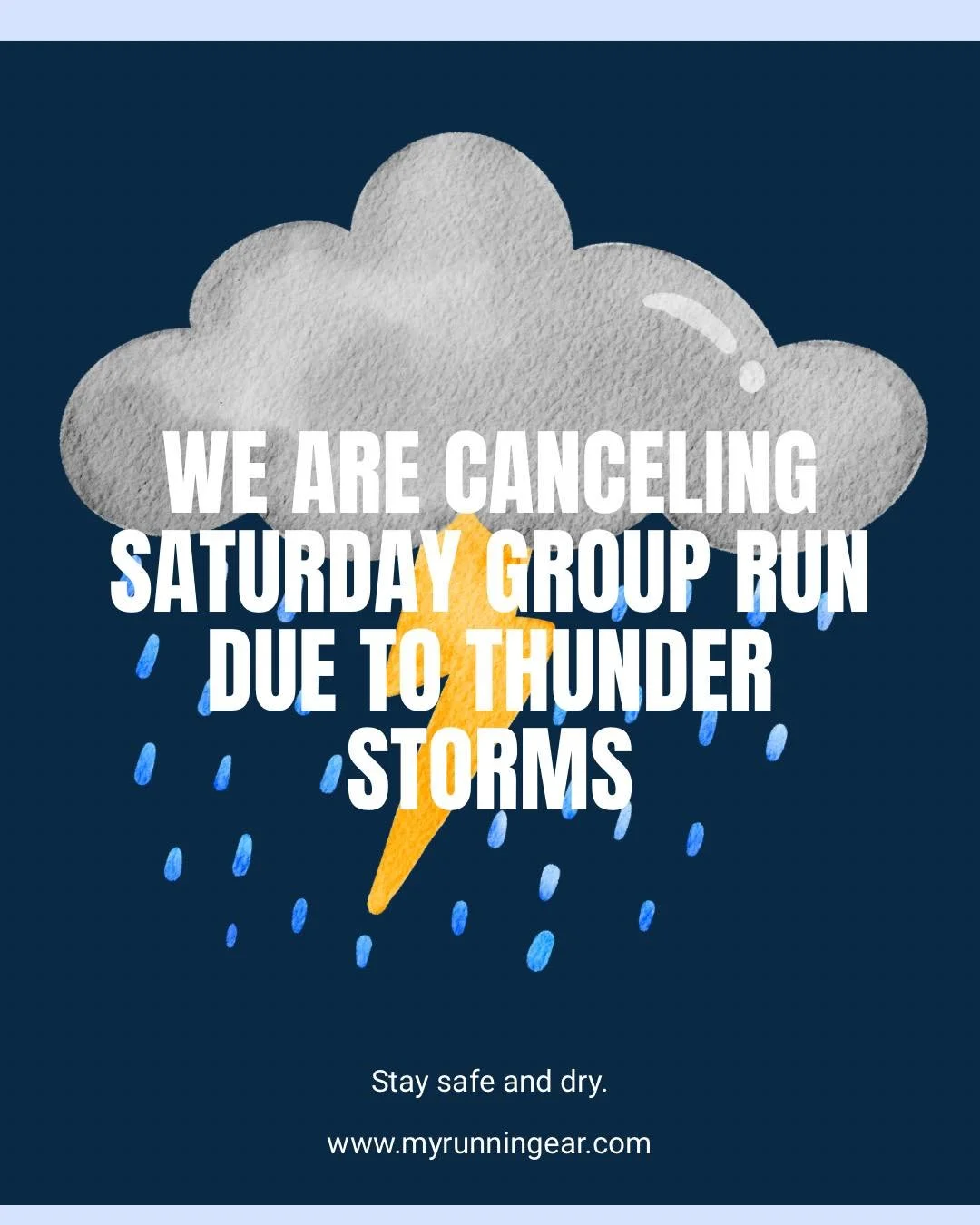 ⚠️ Group Run Canceled ⚠️ 
 (Let your friends know!)

After keeping an eye on the forecast this morning, we&rsquo;re calling it.
Snow, sleet, and rain? We&rsquo;ll grind through it.
⚡ Lightning? That&rsquo;s where we draw the line.

Your safety > a