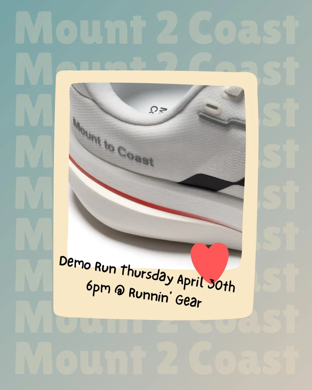 You can keep doing the same boring miles&hellip; or you can actually feel something this Thursday.

Pull up to Runnin Gear and lace up with Mount to Coast for a demo run that hits different. We&rsquo;re talking the Mount to Coast C1 and a lineup of t